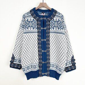 Vintage Dale of Norway Wool Cardigan Sweater Fair Isle Norwegian Scandinavian XL